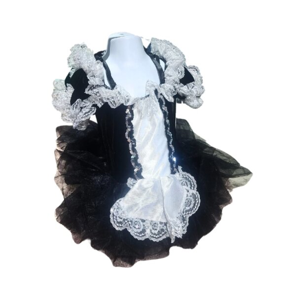 Black and White Costume Girls Tulle Skirt Lace Sequins Apron French Maid Small